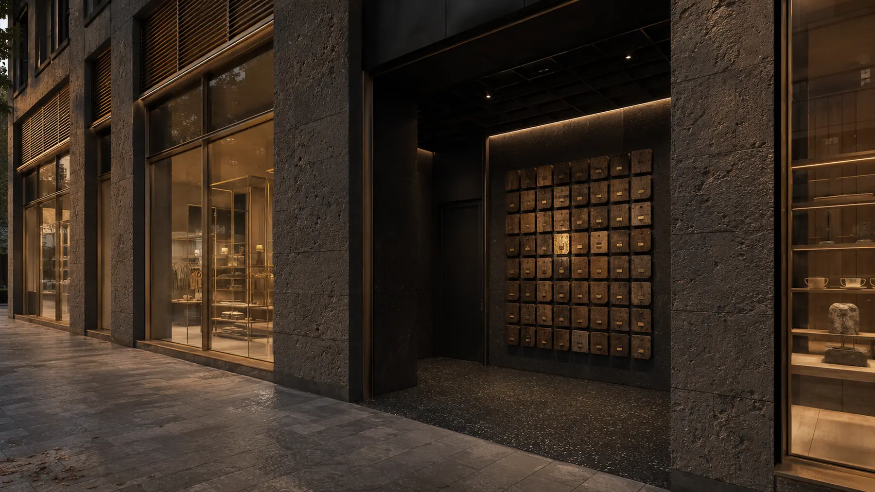 Architectural visualisation of the Threshold Archive at the entrance to Obsidian Crown.