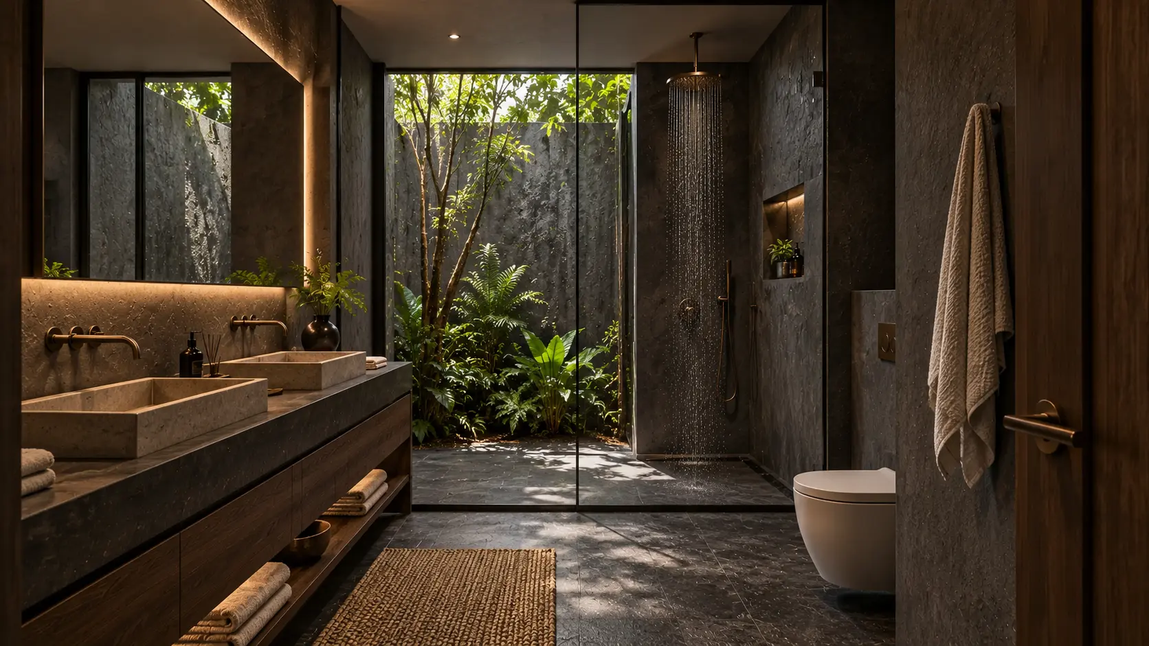 Casa Galería · shared bath: Even the practical rooms touch green.
