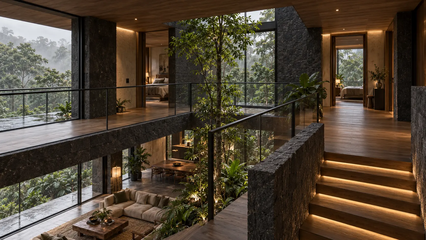 Casa Patio · upper gallery: Upstairs never loses the garden.
