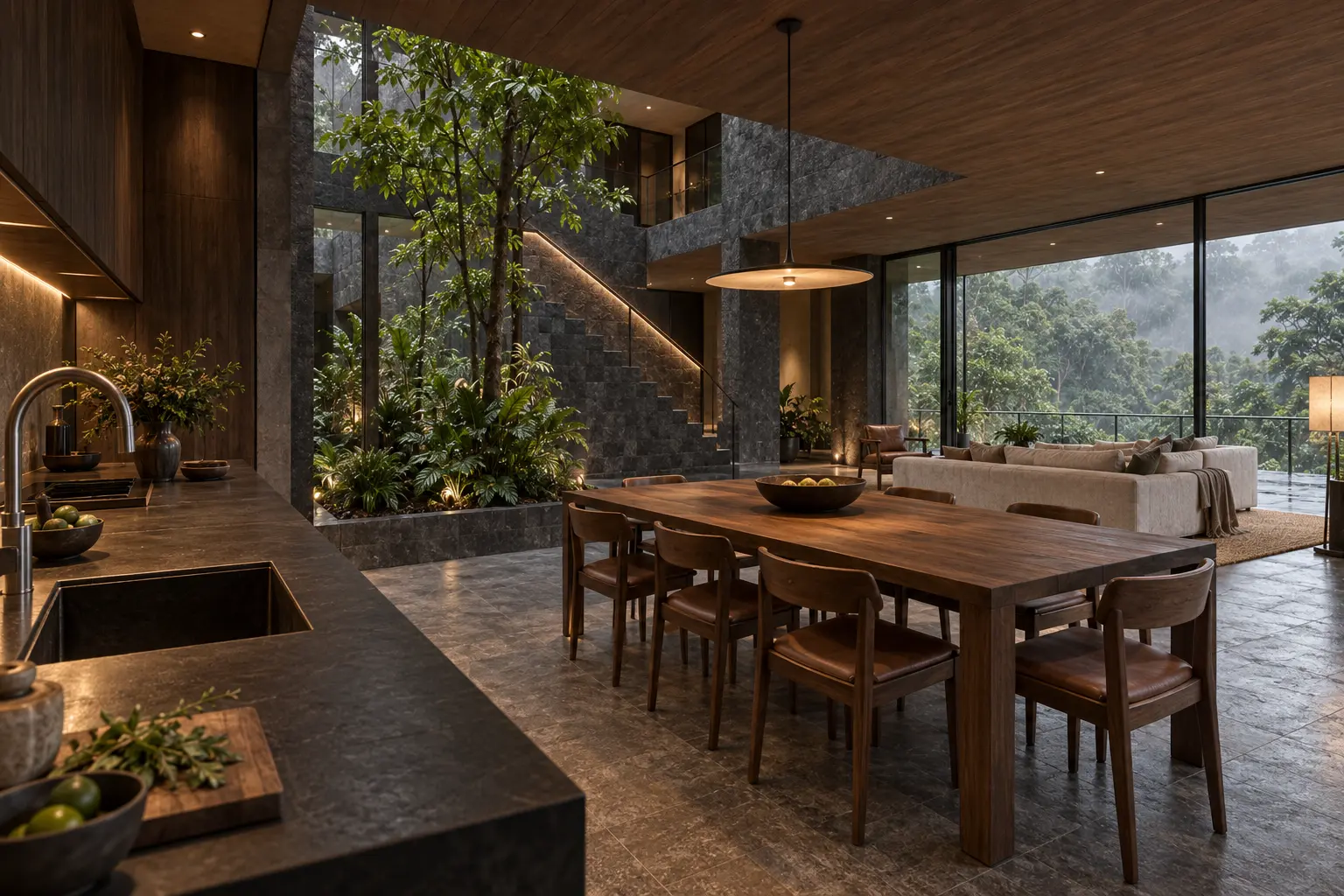 Casa Patio · kitchen: Morning occupies the whole ground floor.